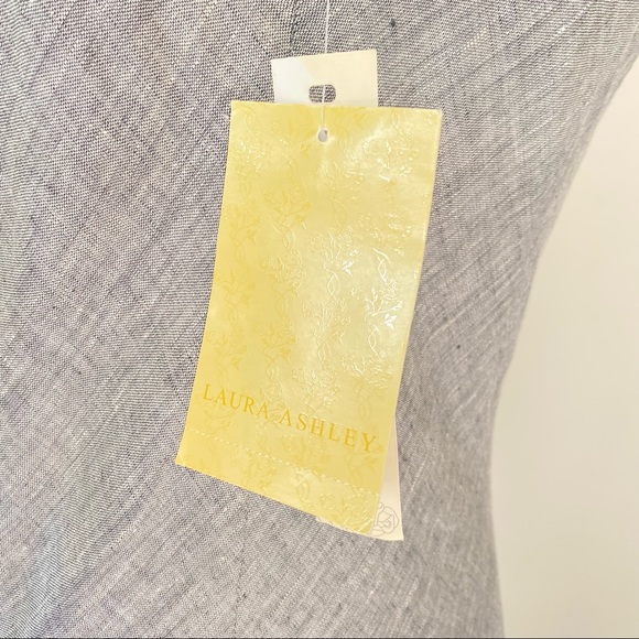 LAURA ASHLEY Pure Linen Grey Silver Shift Classic Midi Dress New w Tags Size 14 - Picture 7 of 11